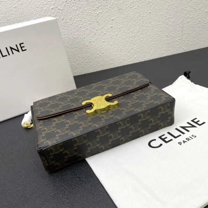 Celine CL8067 Dark Brown Monogram Satchel Bag Size 22 - Image 3