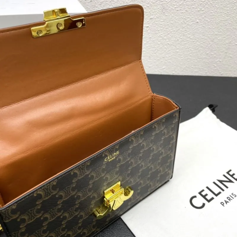 Celine CL8067 Dark Brown Monogram Satchel Bag Size 22 - Image 7