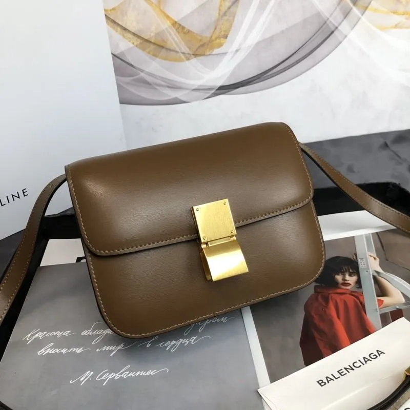 Celine Brown Leather Satchel Crossbody Bag