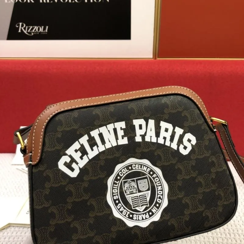 Celine Triomphe Brown Trim Canvas Crossbody Camera Bag 3119 - Image 4