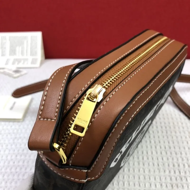 Celine Triomphe Brown Trim Canvas Crossbody Camera Bag 3119 - Image 5