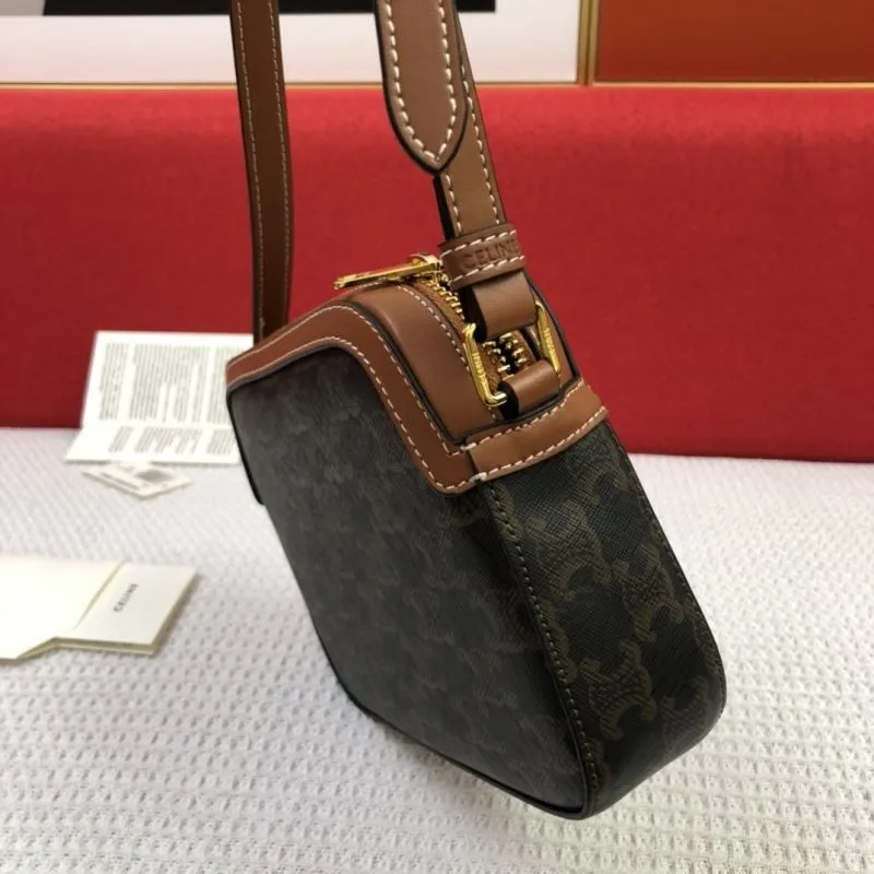 Celine Triomphe Brown Trim Canvas Crossbody Camera Bag 3119 - Image 6