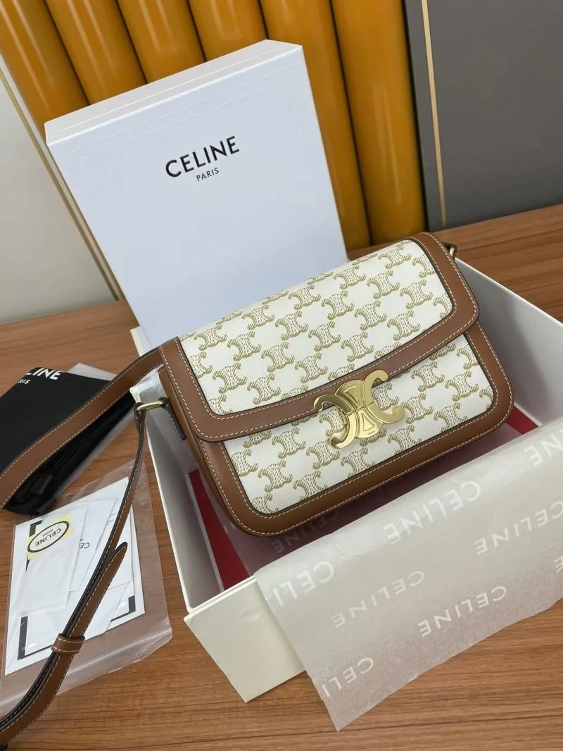 Celine Monogram White Brown Satchel Bag