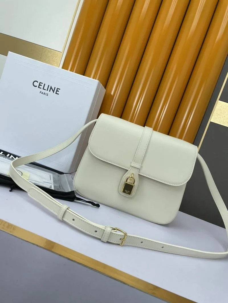 Celine Off-White Leather Crossbody Satchel Bag