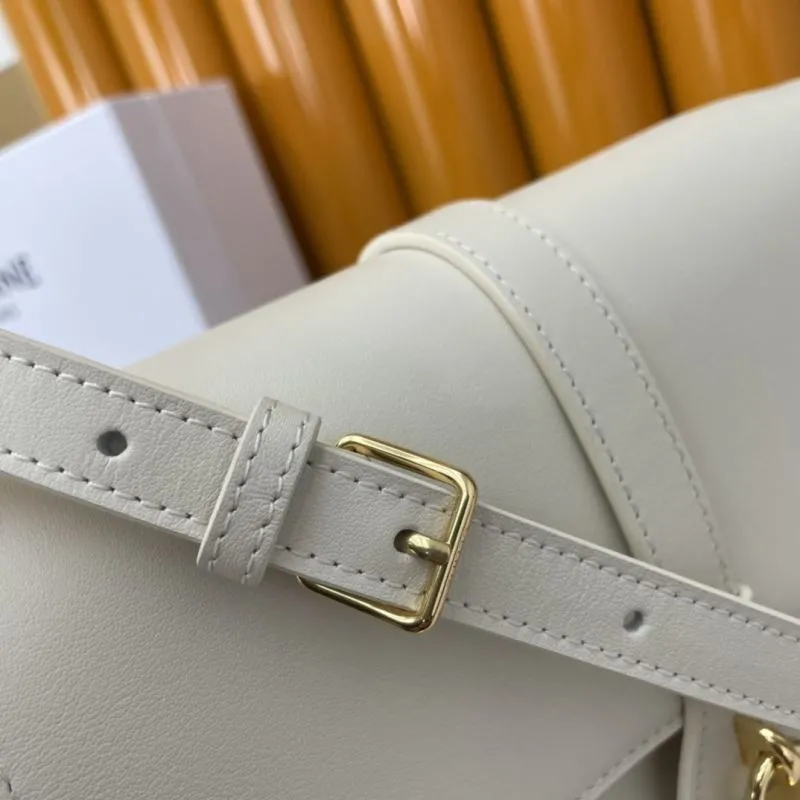 Celine Off-White Leather Crossbody Satchel Bag - Image 6