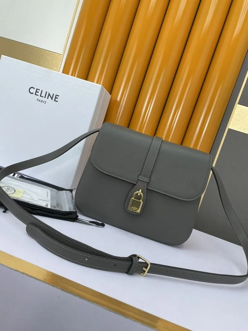 Celine Gray Leather Satchel Crossbody Bag 584