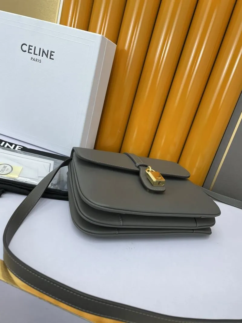 Celine Gray Leather Satchel Crossbody Bag 584 - Image 4
