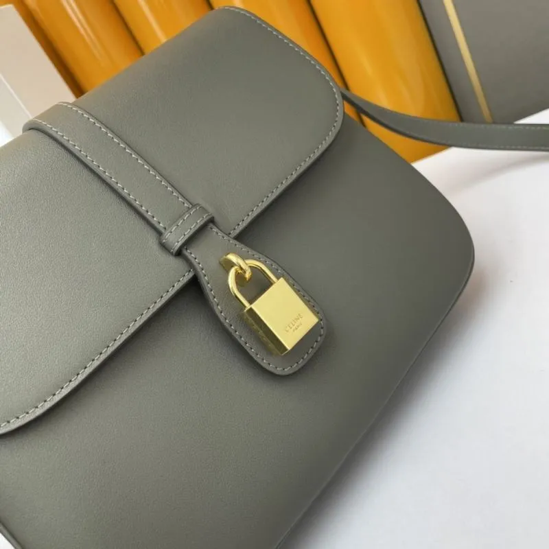 Celine Gray Leather Satchel Crossbody Bag 584 - Image 5