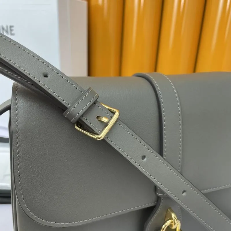 Celine Gray Leather Satchel Crossbody Bag 584 - Image 6
