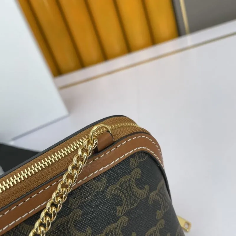 Celine Dark Brown Monogram Crossbody Satchel Bag 590 - Image 6