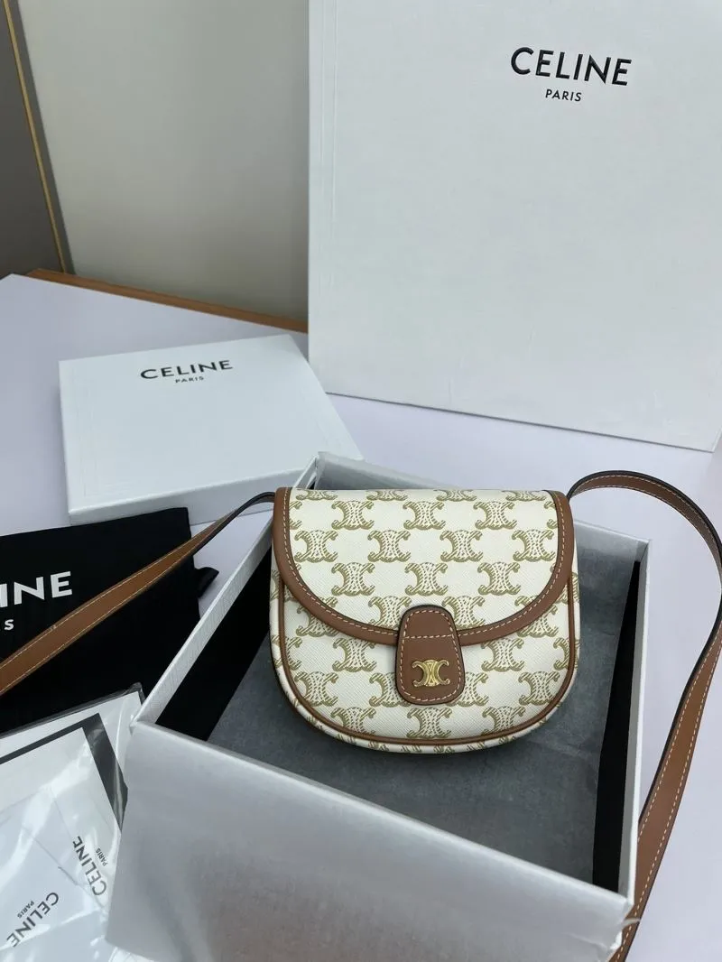 Celine White Brown Saddle Crossbody Bag 598