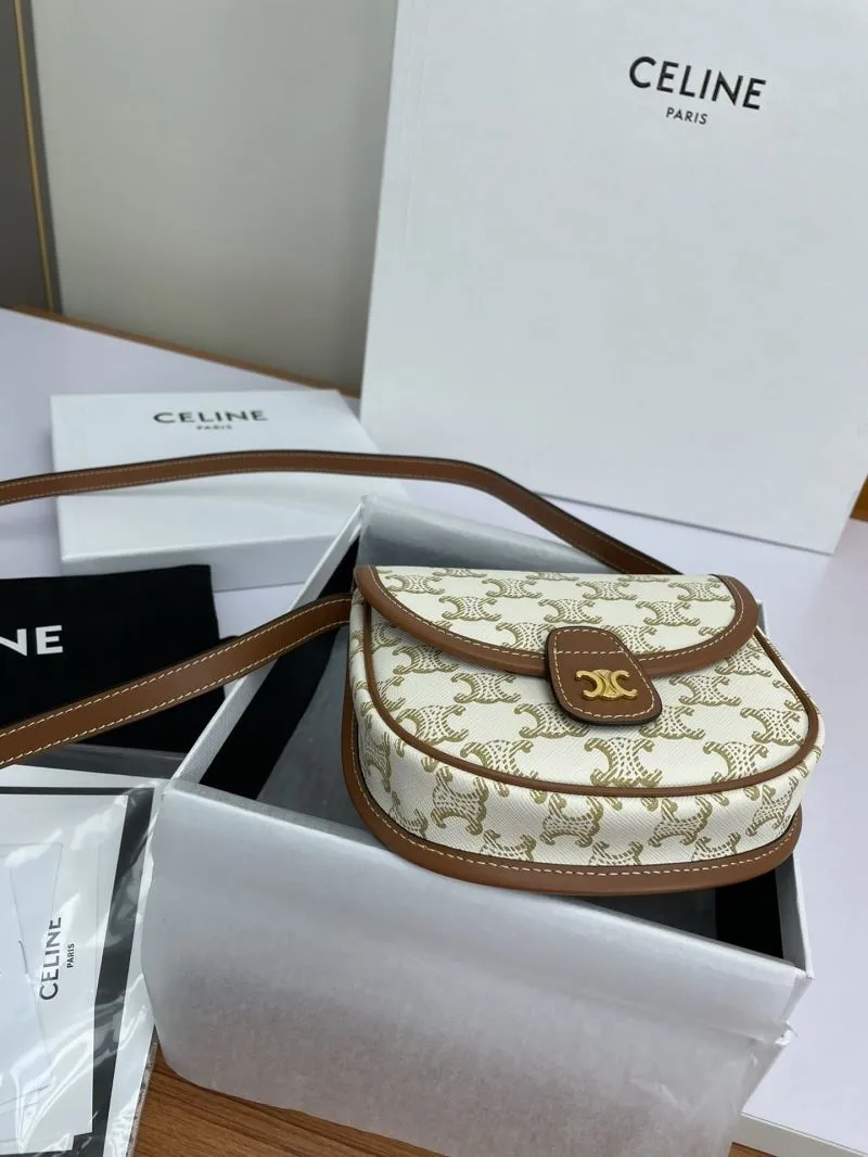 Celine White Brown Saddle Crossbody Bag 598 - Image 3