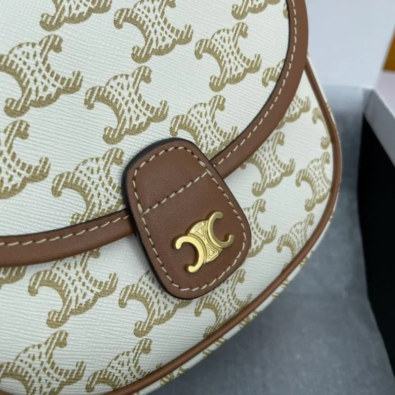 Celine White Brown Saddle Crossbody Bag 598 - Image 4