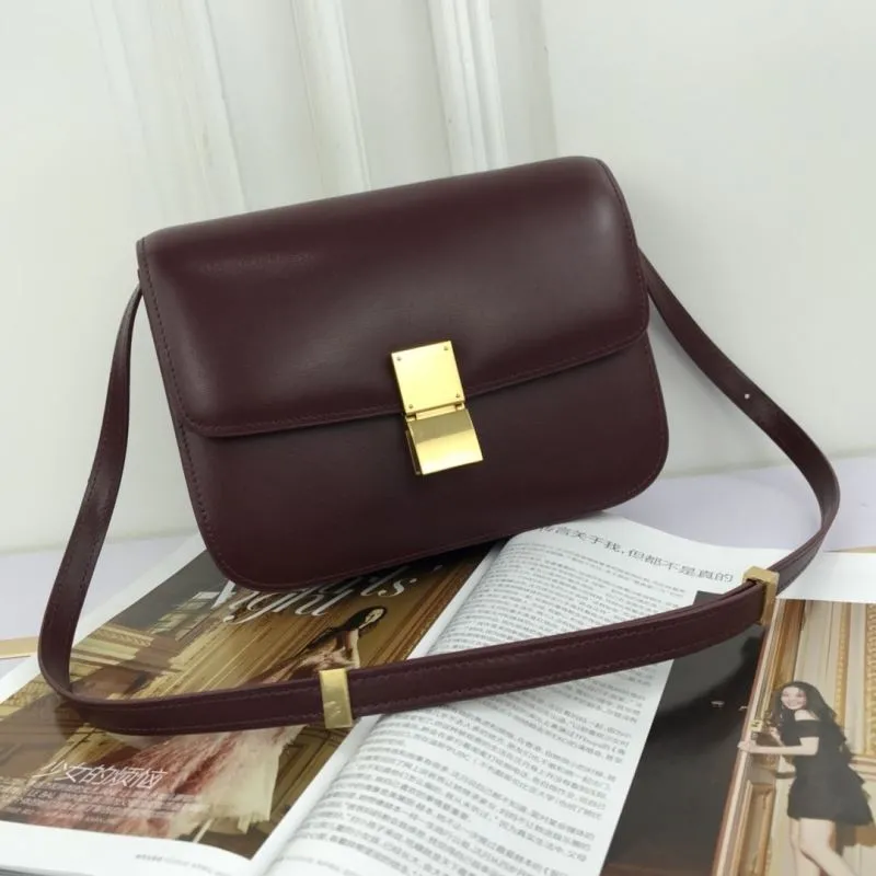 Celine Burgundy Leather Satchel Bag 604
