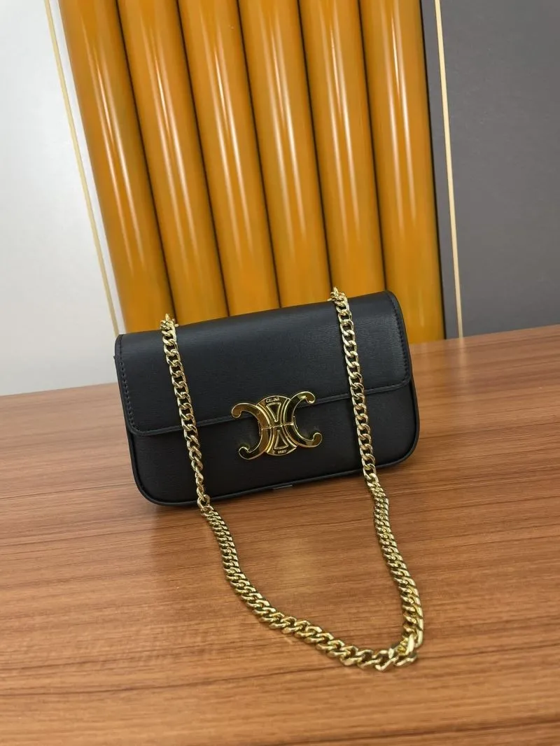 Celine Black Chain Satchel Bag 614