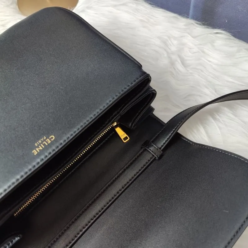 Celine Black Leather Crossbody Satchel Bag - Image 9