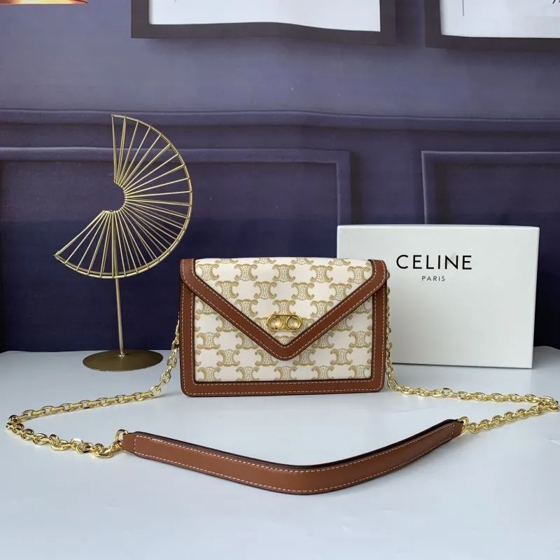 Celine White Brown Monogram Chain Satchel Bag