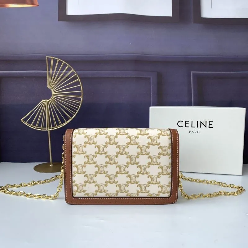 Alternative view of Celine White Brown Monogram Chain Satchel Bag