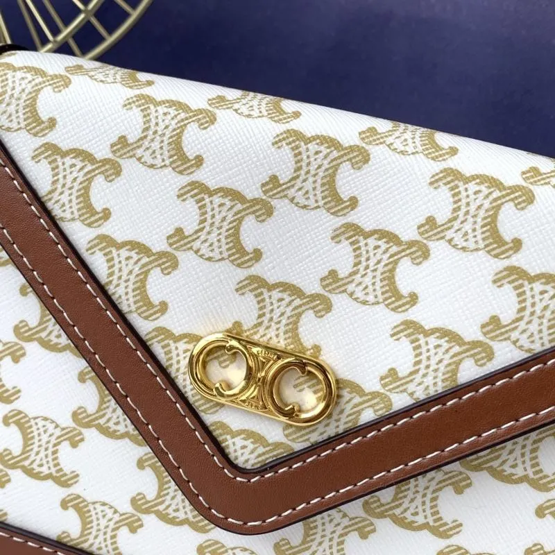 Celine White Brown Monogram Chain Satchel Bag - Image 3