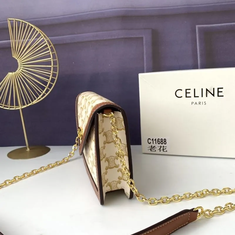 Celine White Brown Monogram Chain Satchel Bag - Image 4