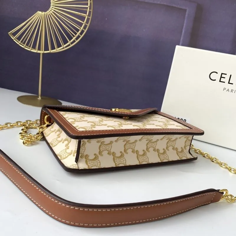 Celine White Brown Monogram Chain Satchel Bag - Image 5