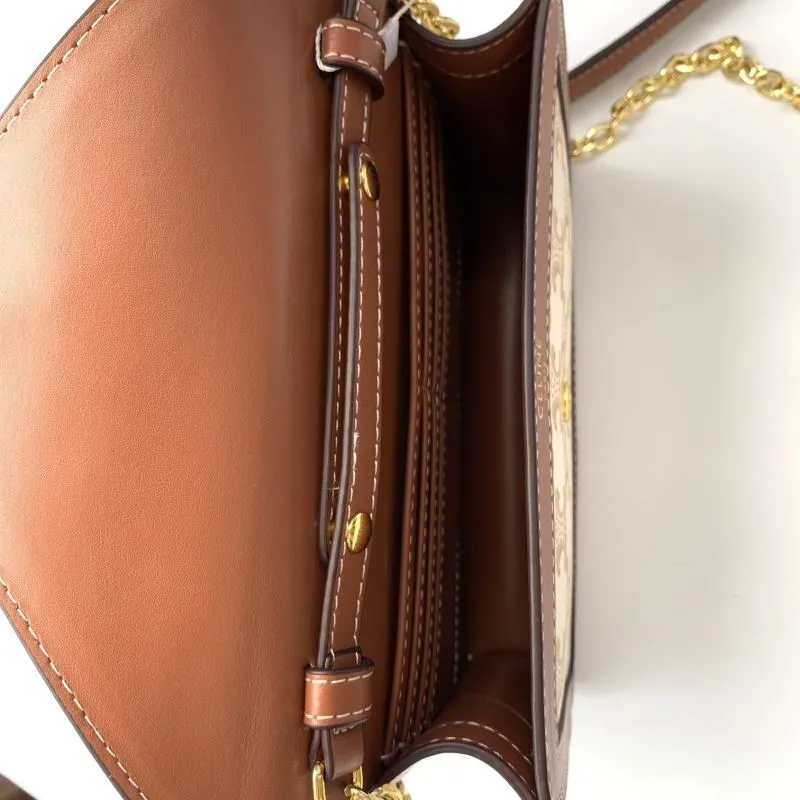 Celine White Brown Monogram Chain Satchel Bag - Image 7