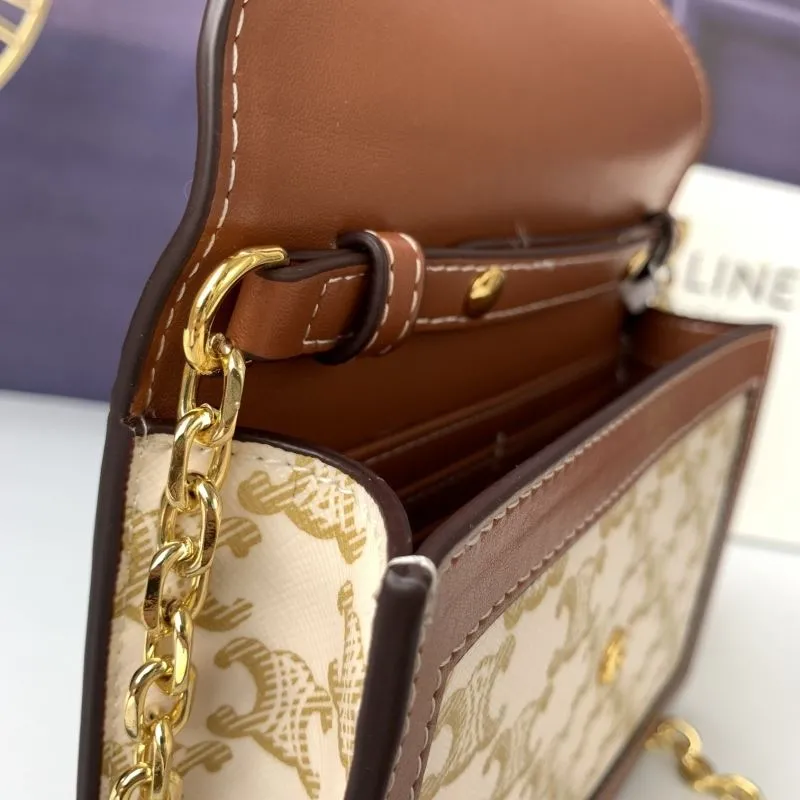 Celine White Brown Monogram Chain Satchel Bag - Image 8