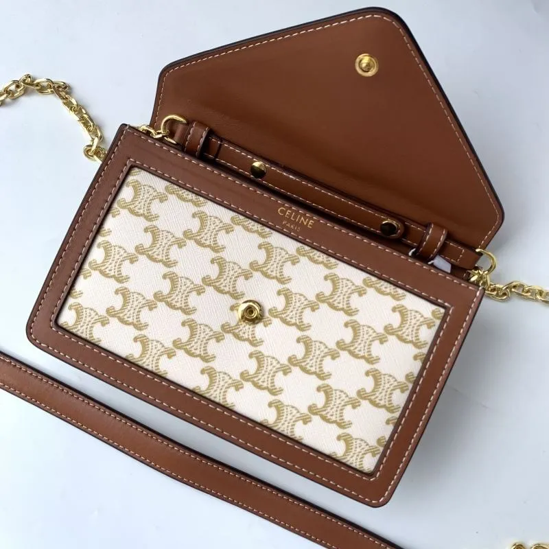 Celine White Brown Monogram Chain Satchel Bag - Image 9