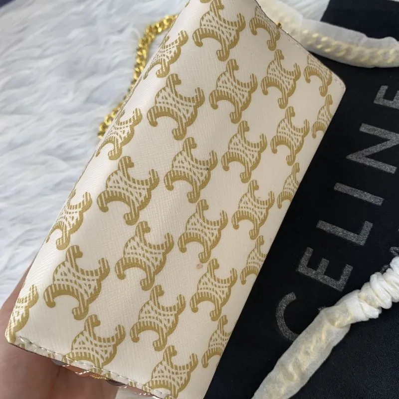 Celine C10E382 Beige Chain Crossbody Bag - Image 6