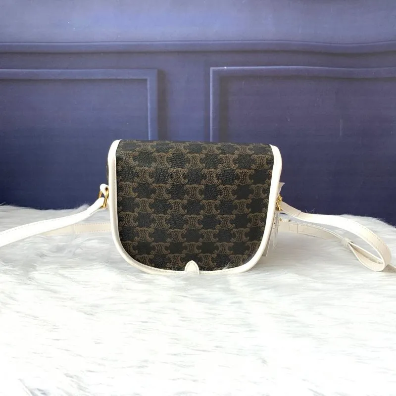 Alternative view of Celine 164403DBT.38NO Brown Monogram Saddle Crossbody Bag White Trim