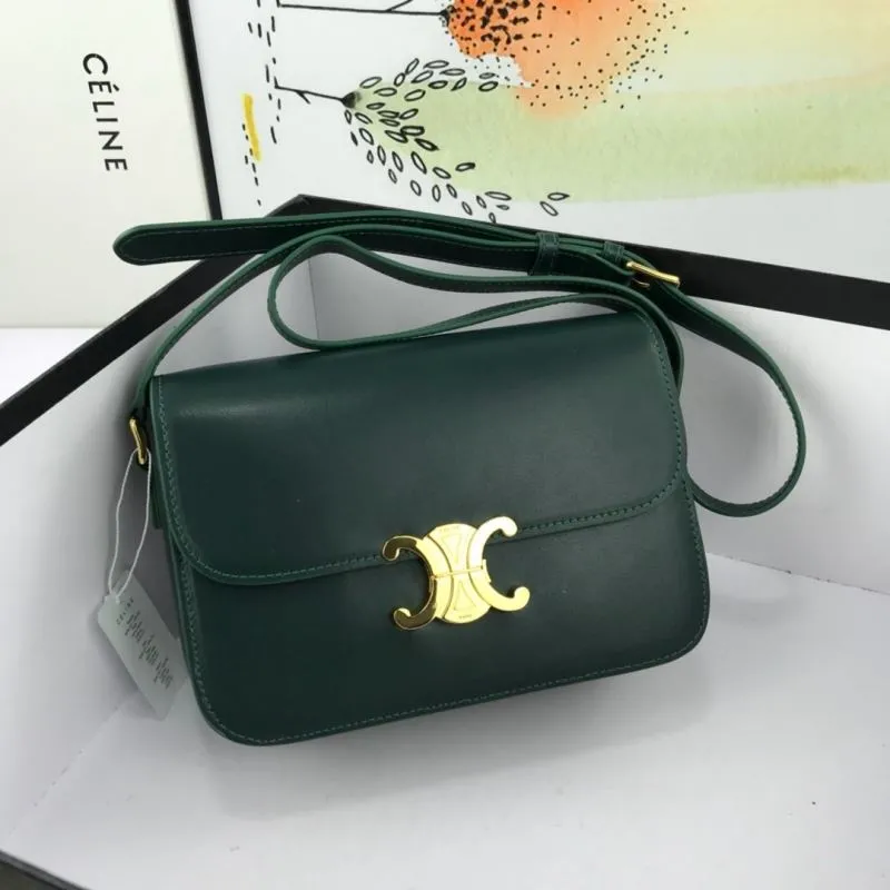 Celine Dark Green Leather Satchel Crossbody Bag 638