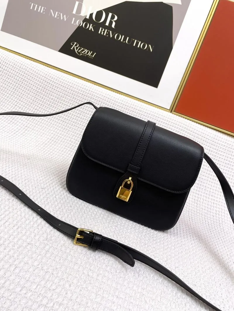 Celine Black Leather Crossbody Satchel Bag 647