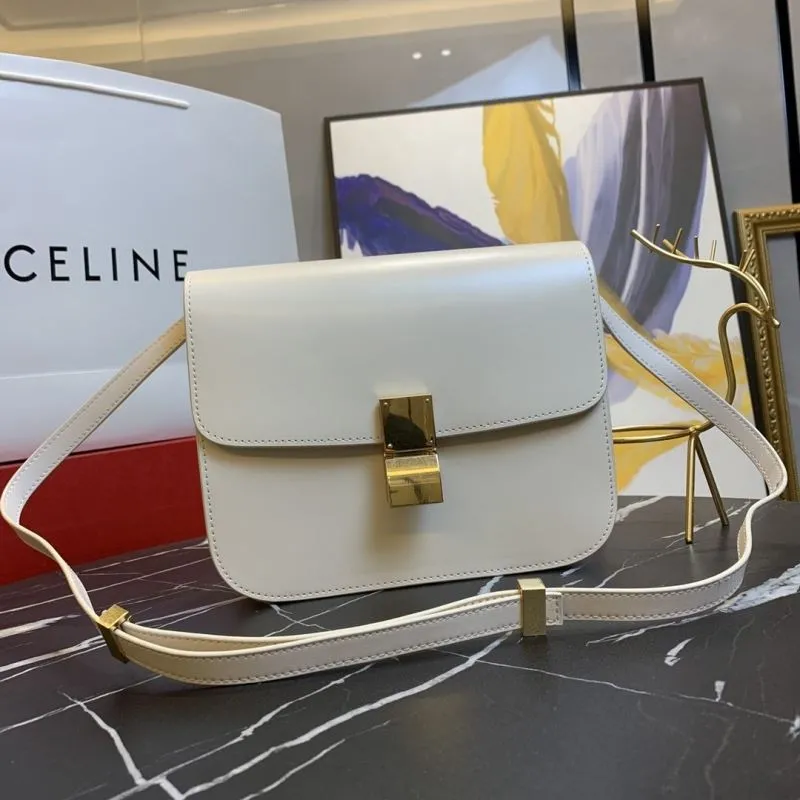 Celine White Leather Satchel Crossbody Bag 654