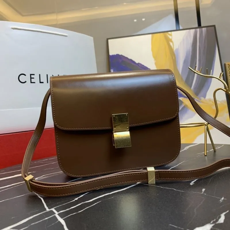 Celine Brown Leather Satchel Crossbody Bag