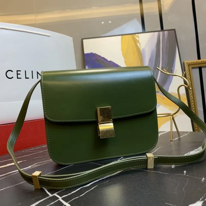 Celine Green Leather Satchel Bag 657