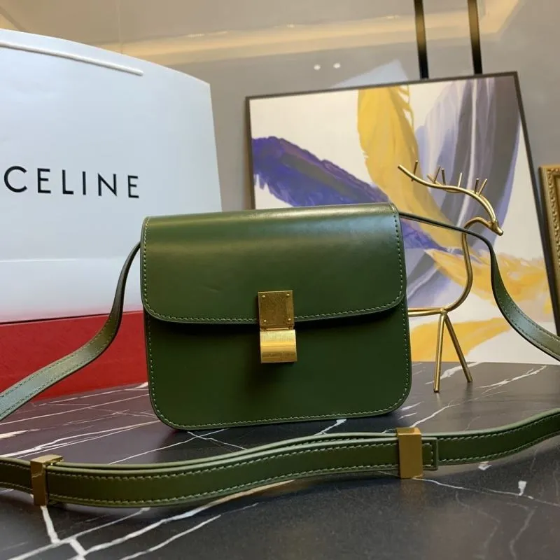 Celine Green Leather Satchel Crossbody Bag 660