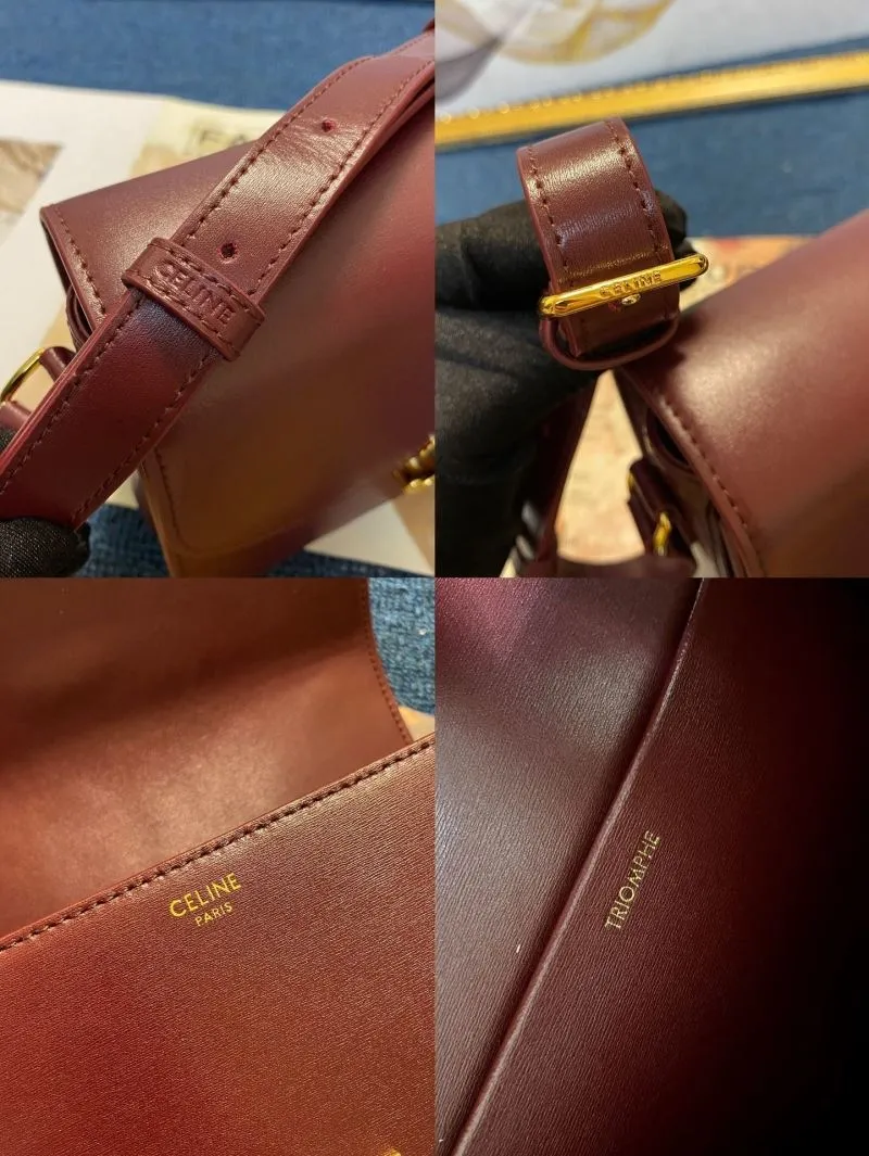 Celine Burgundy Leather Satchel Crossbody Bag - Image 9
