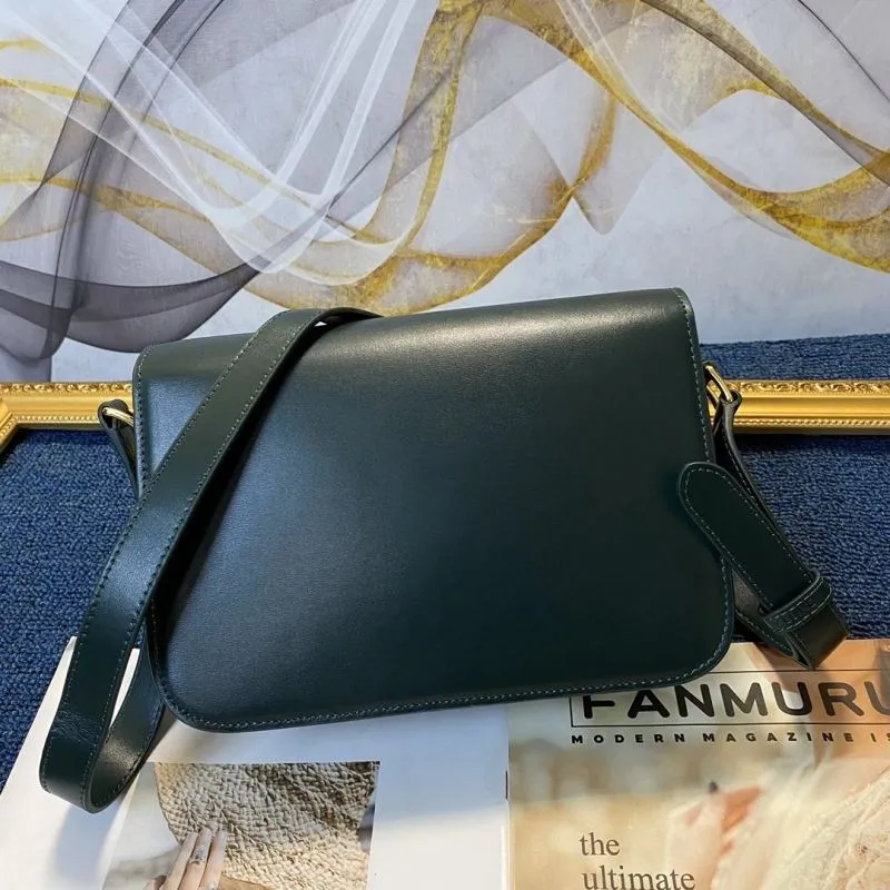 Celine Dark Green Leather Satchel Crossbody Bag - Image 3