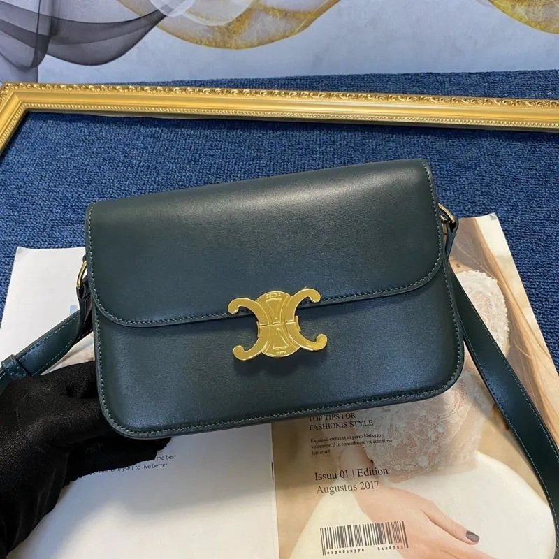 Celine Dark Green Leather Satchel Crossbody Bag - Image 4
