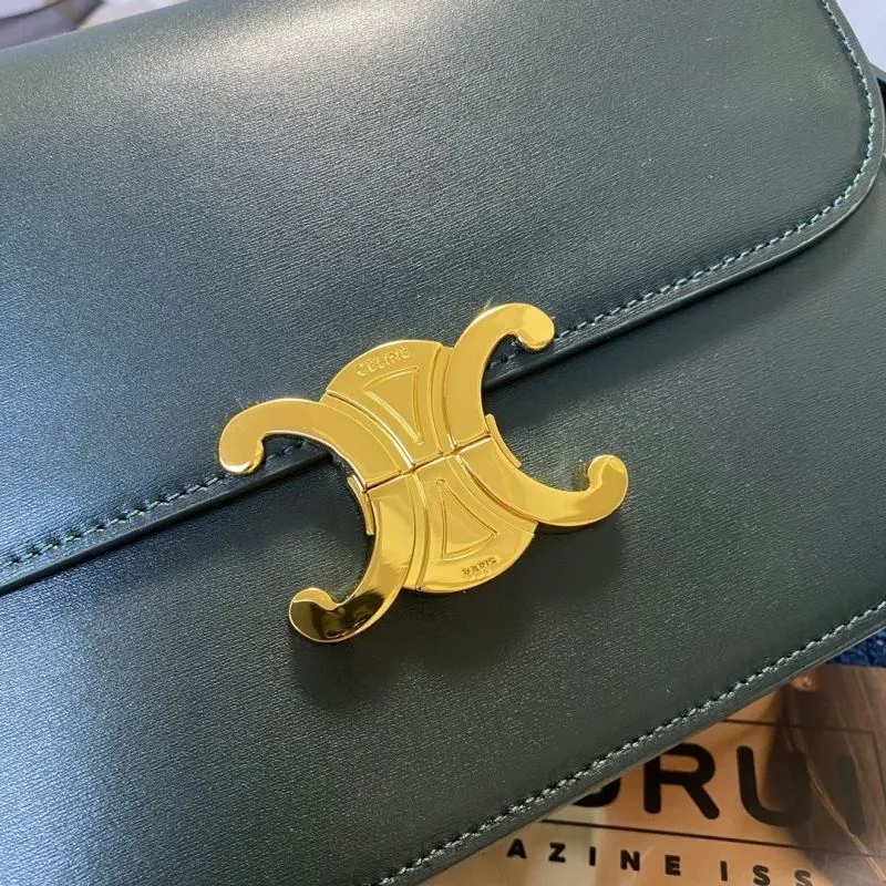 Celine Dark Green Leather Satchel Crossbody Bag - Image 5