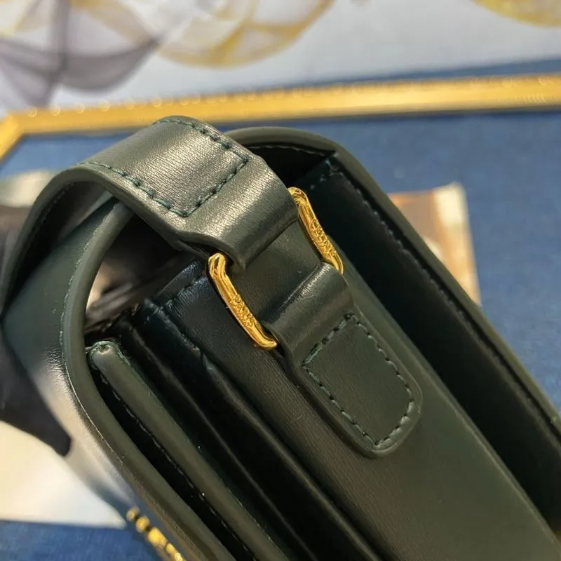 Celine Dark Green Leather Satchel Crossbody Bag - Image 6