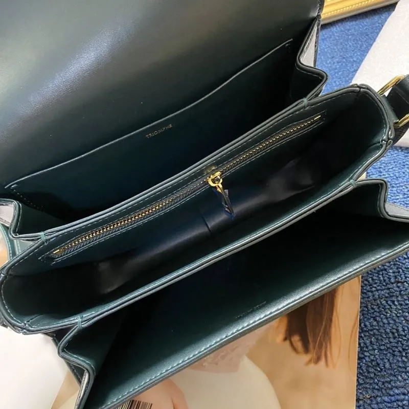 Celine Dark Green Leather Satchel Crossbody Bag - Image 8