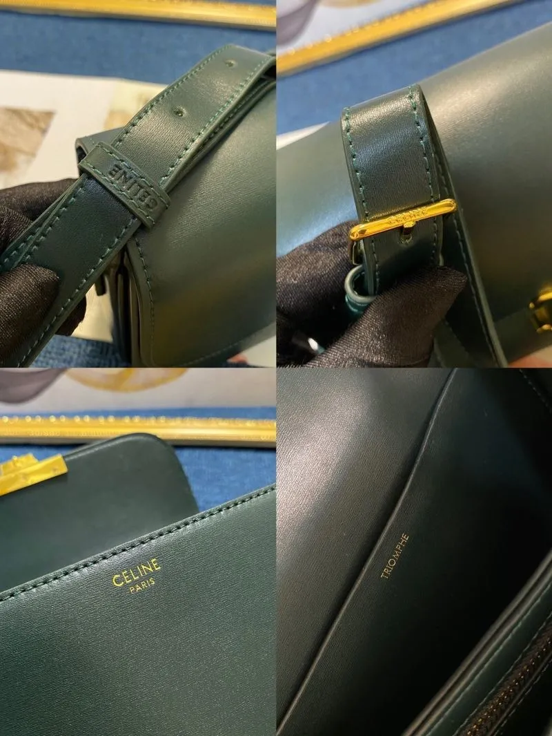 Celine Dark Green Leather Satchel Crossbody Bag - Image 9