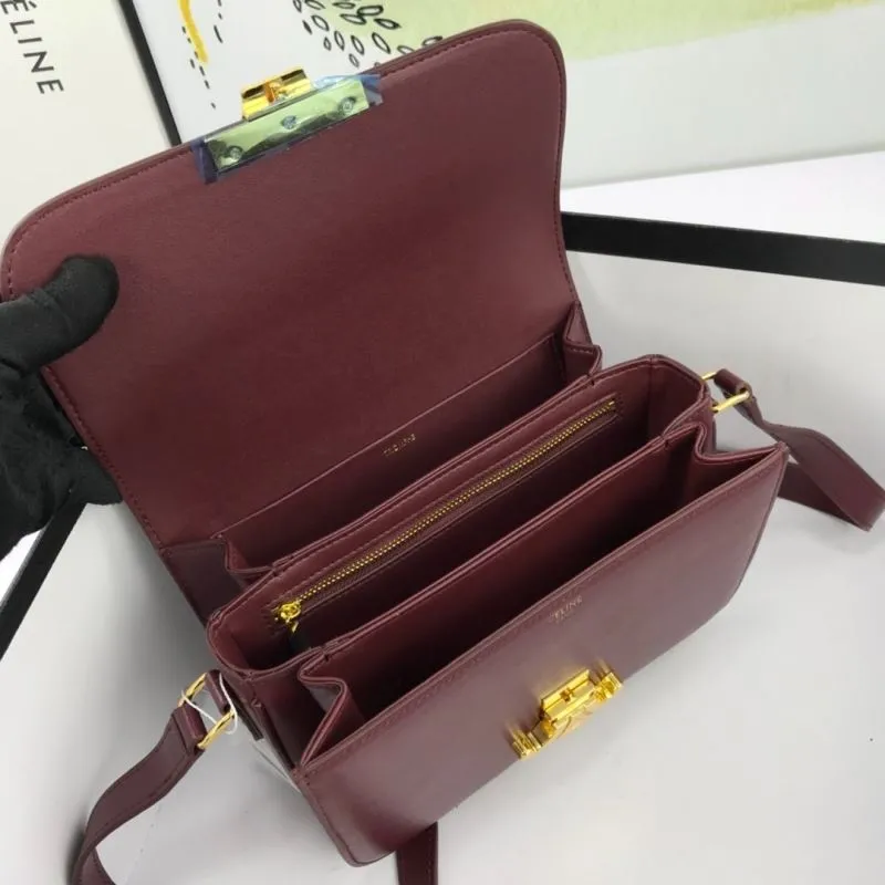 Celine Burgundy Leather Satchel Crossbody Bag - Image 7