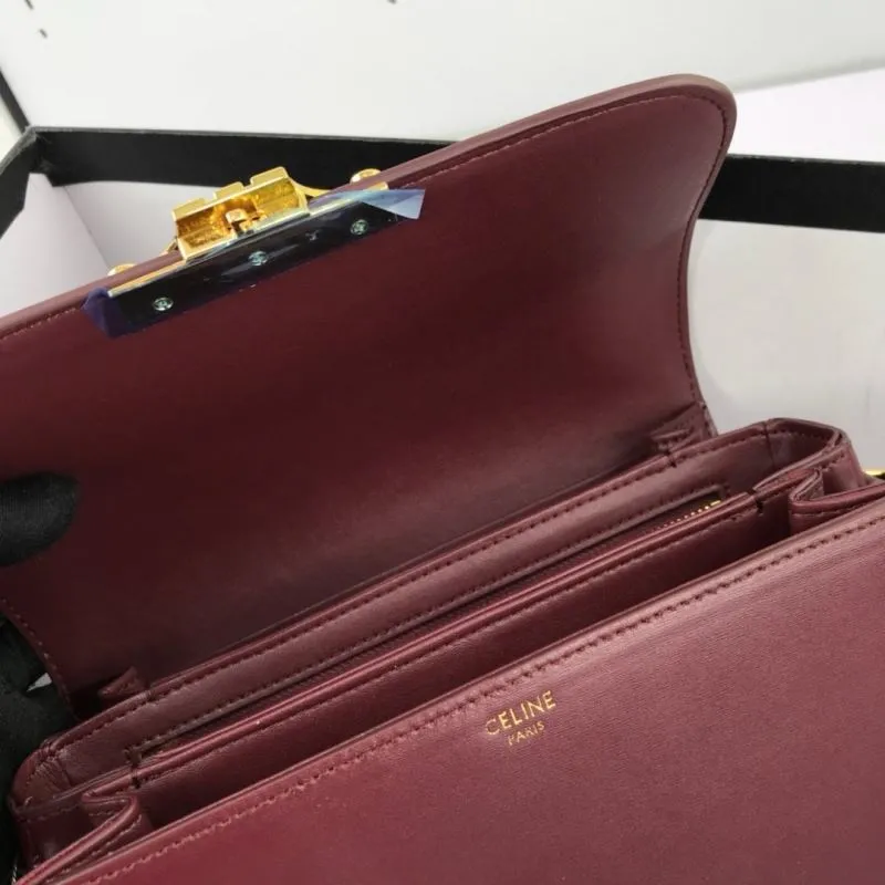Celine Burgundy Leather Satchel Crossbody Bag - Image 8