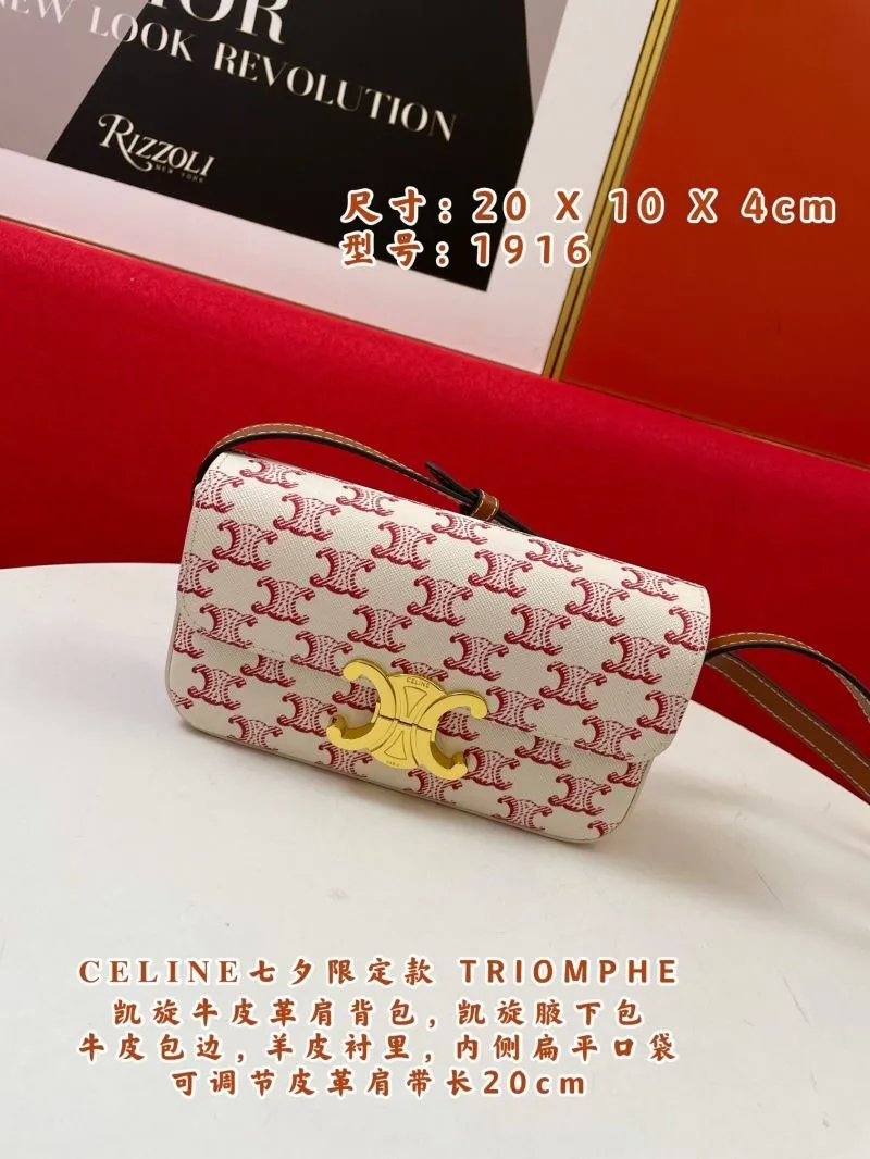 Celine Triomphe 1916 White Red Shoulder Bag