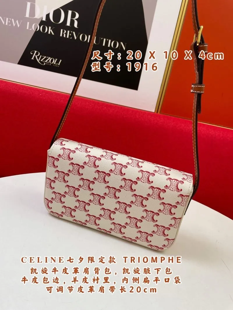 Alternative view of Celine Triomphe 1916 White Red Shoulder Bag