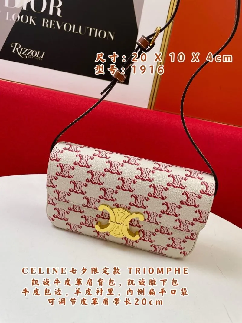 Celine Triomphe 1916 White Red Shoulder Bag - Image 3
