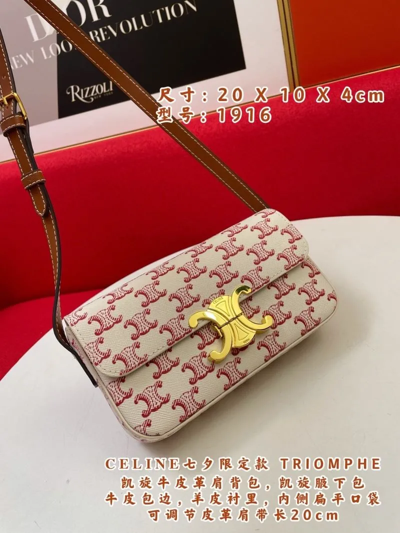 Celine Triomphe 1916 White Red Shoulder Bag - Image 7