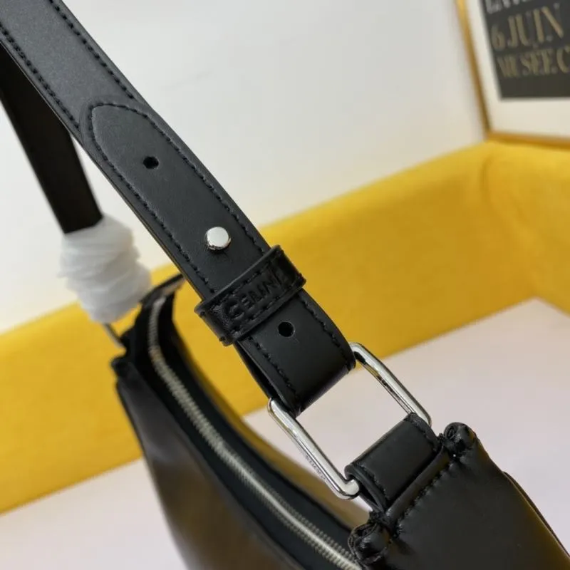 Celine Black Leather Hobo Shoulder Bag - Image 4